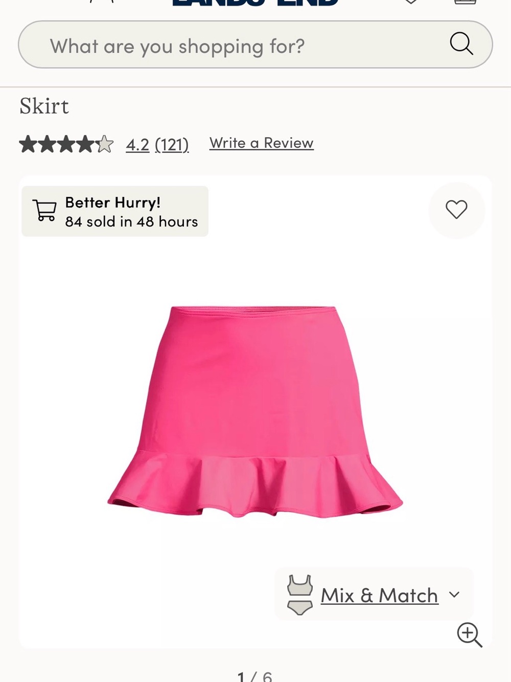 NWT Plus Size Lands' End Bright Pink Ruffle-Hem Skater Skirt